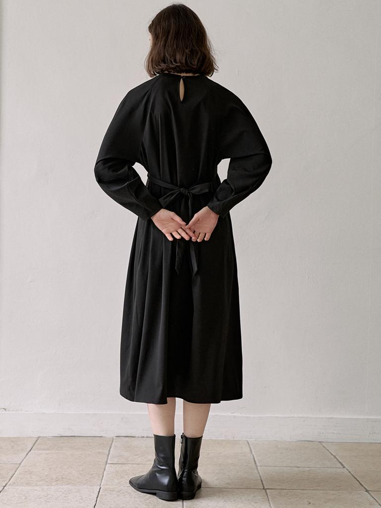 AVANT-G Waist Strap Volume Sleeve Dress - Black