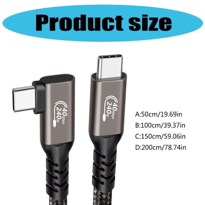 90 Degree USB C Data Cable 40Gbps Synchronized 8K UHD Display Suitable for Laptops Tablets Rapid Charging Data Transfer
