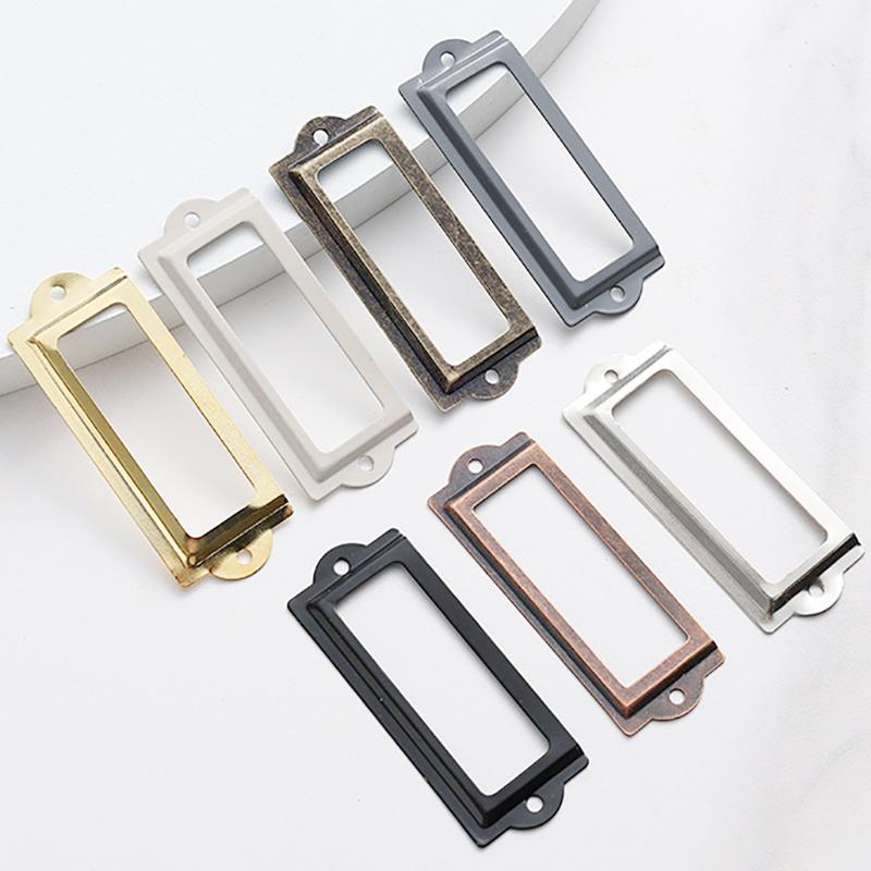 12 stuks Antiek Messing Gouden Metalen Label Pull Frame Handvat Bestand Naamkaart Houder Voor Meubels Kast Lade Doos Kofferbak 17*60mm