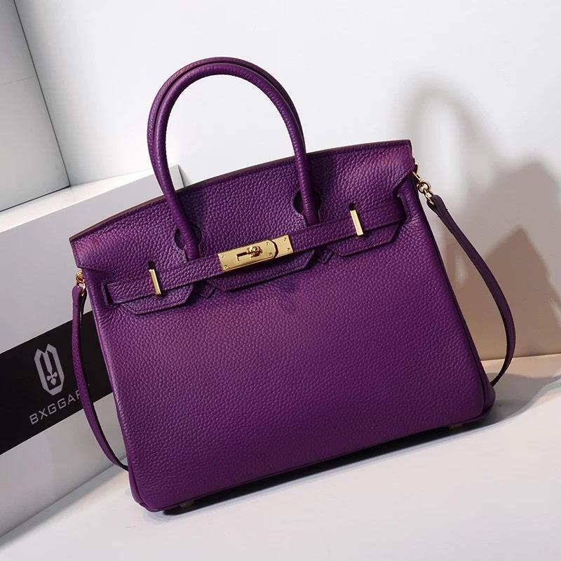 High-quality Version H Home First-layer Cowhide Lychee Pattern Platinum Bag, Portable Shoulder Crossbody Kelly Women's Bag