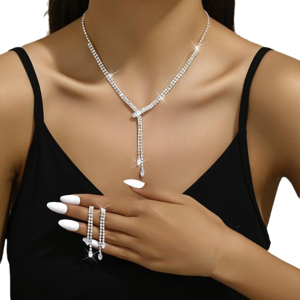 Jewelry Full Diamond Zircon Necklace Earrings Bracelet Ring Set Chain Wedding Dress Jewelry