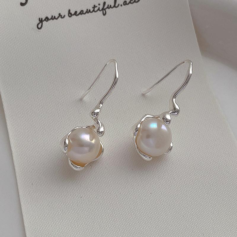 

ANENJERY Нерегулярные линии металлические искусственные жемчужные серьги для женщин простой нишевый дизайн французские ювелирные изделия подарки оптовая продажа вечеринка серебряный