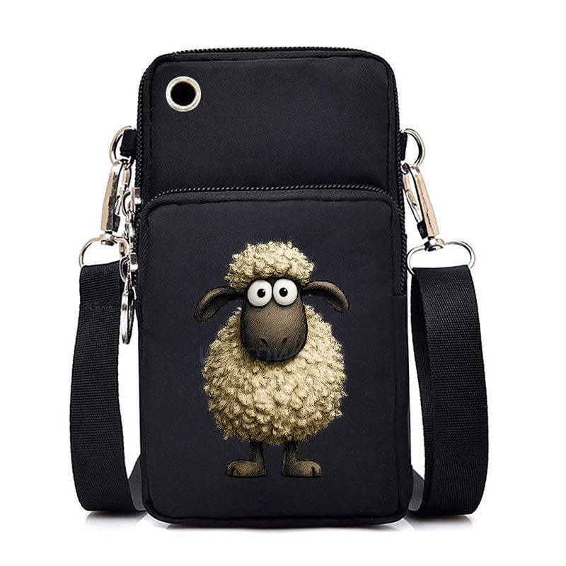 Funny Animals Personality Printing Black Oblique Span Small Bag Multifunctional Casual Portable Mobile Phone Bag