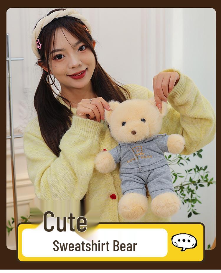 Plush Teddy Bear Doll in Hoodie - Sitting Version, High-Grade Wedding Toy