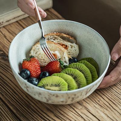 Ceramic Retro Fruit Bowl Premium Round Bowl Home Daily Rice Bowl One Person Breakfast Yogurt Salad Bowl