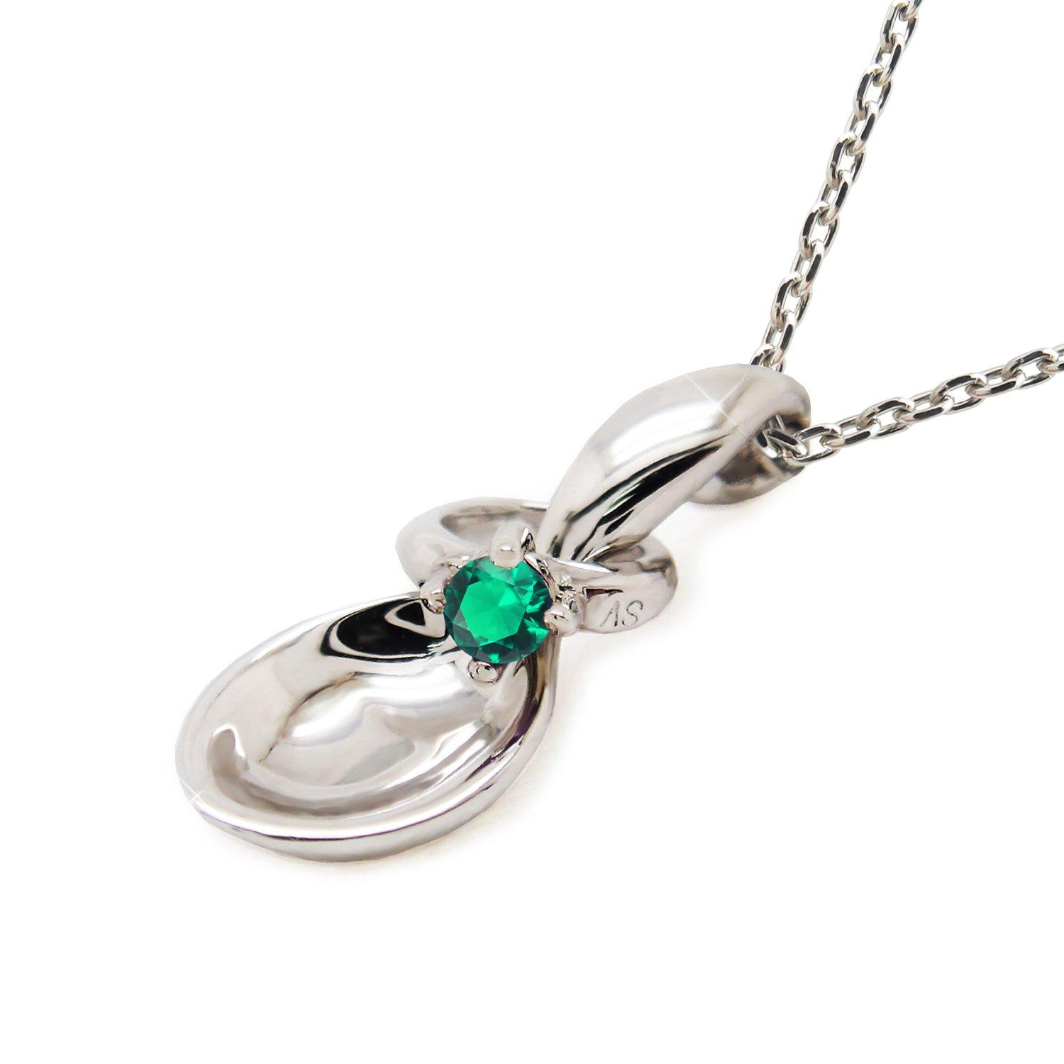 

miwahouseki Happy Scooping Baby Spoon Baby Ring ожерелье с изумрудом, камень рождения в мае, годовщина [Miwahouseki] и
