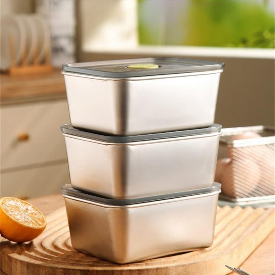 Stainless Steel Food Storage Container with Silicone Lid Sealed Lunch Box for Daily Meals Portable Refrigerator Organizer