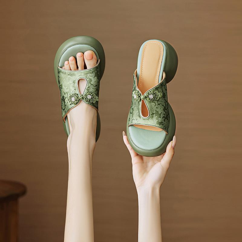 

Туфли-шлепанцы на высоком каблуке и толстой подошве для женщин, чтобы носить летом, новые толстые и прохладные шлепанцы для женщин 40 зелёный