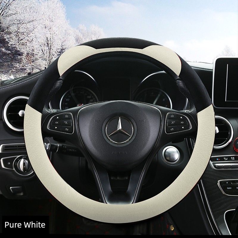 

New Plush Car Steering Wheel Cover, Winter Cute Style, Warm and Non-Slip, Unisex Cartoon Car Interior Decoration Pure White [Round]