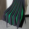 Women Midi Skirt High Waist Patchwork Color Pleated Skirt Autumn