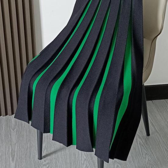 Women Midi Skirt High Waist Patchwork Color Pleated Skirt Autumn