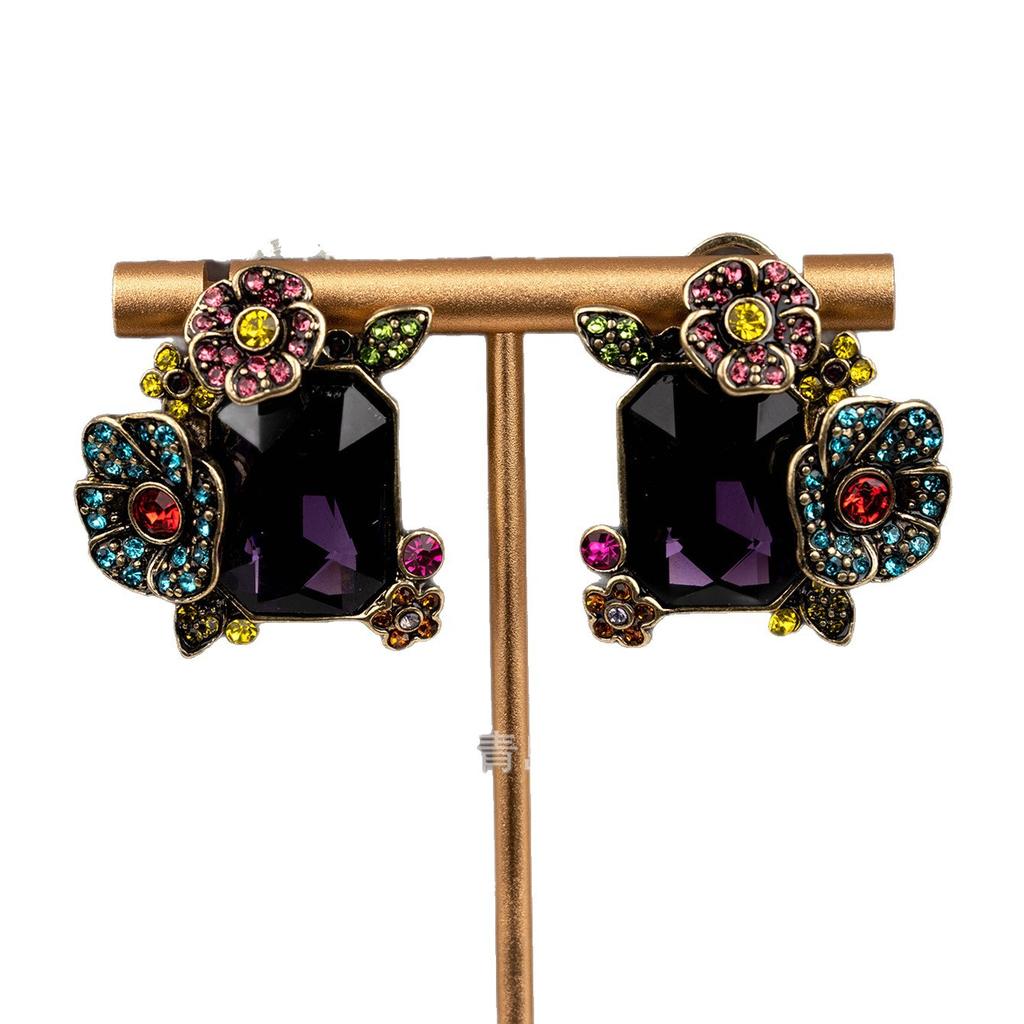 Vintage Court Style Flower Colored Gemstone Earrings Classical Elegance Grandeur Antique High-end Goods