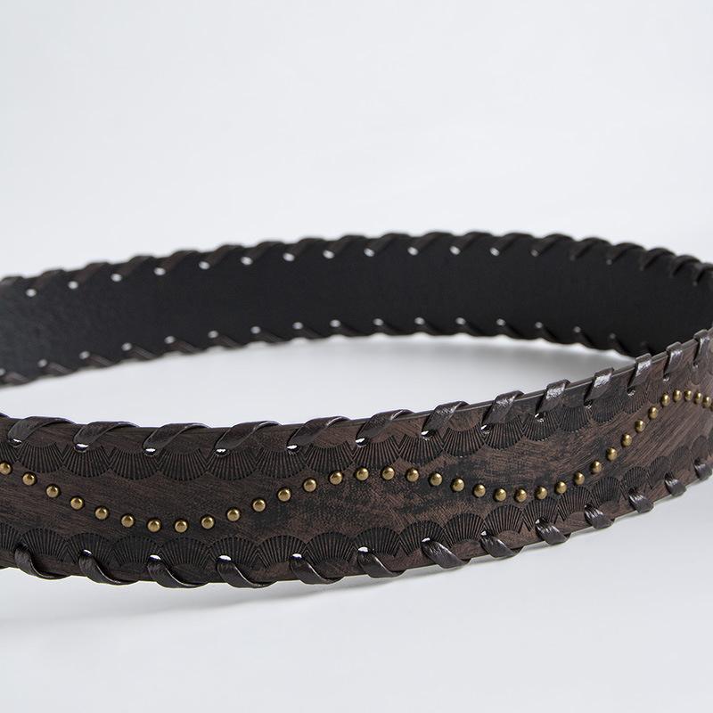 New Women's Retro Old Threaded Rivet Embossed Brown Belt Women's Personality Retro Belt
