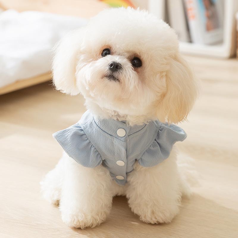Spring and Summer Dog Thin Breathable Cloth Label Small Flying Sleeve Lady Dress Cat Two Feet Skirt Pet Dog Clothes