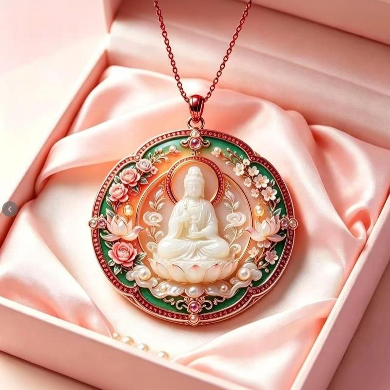 Ethnic Enamel Auspicious Imitation Jade Pendant Necklace Vintage Jewelry For Women Traditional Outfit Accessory Gift