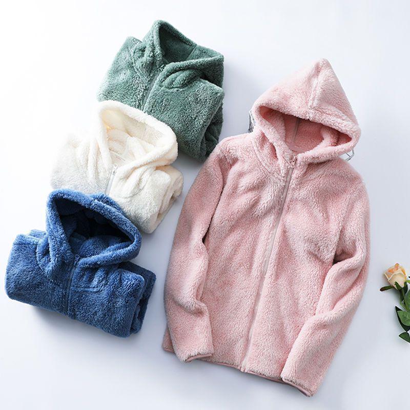 Women’s Double-Sided Coral Fleece Hoodie - Warm, Windproof, Zip-Up Cardigan for Casual Autumn/Winter Home Wear