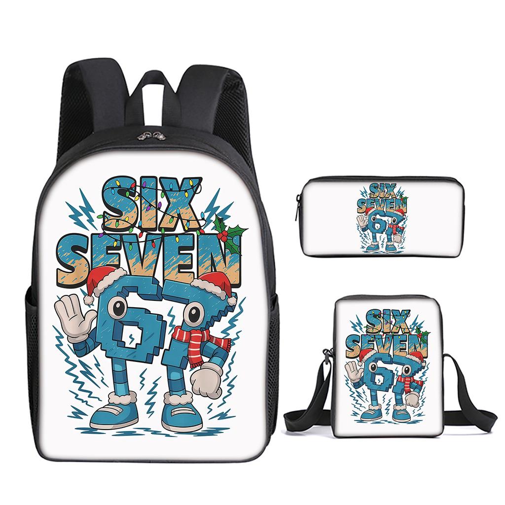 Fashion Novelty 67 Six Seven 3D Print 3pcs/Set Pupil School Bags Laptop Daypack Backpack Inclined Shoulder Bag Pencil Case