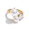Yhpup Korean Simulated Pearls Cubic Zirconia Adjustable Chic Ring High Quality Stainless Steel Popular Jewelry Wholesale Gift
