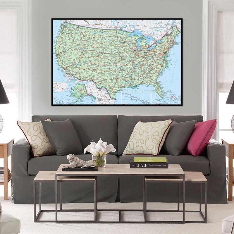 Map of The United States (Chinese Language),Wall Art Background Cloth Study,Geographical,Tourism/Education Tool