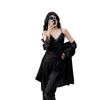 Light luxury lace splicing ice silk loungewear three-piece set, self-contained chest pad suspender nightgown nightgown trousers set