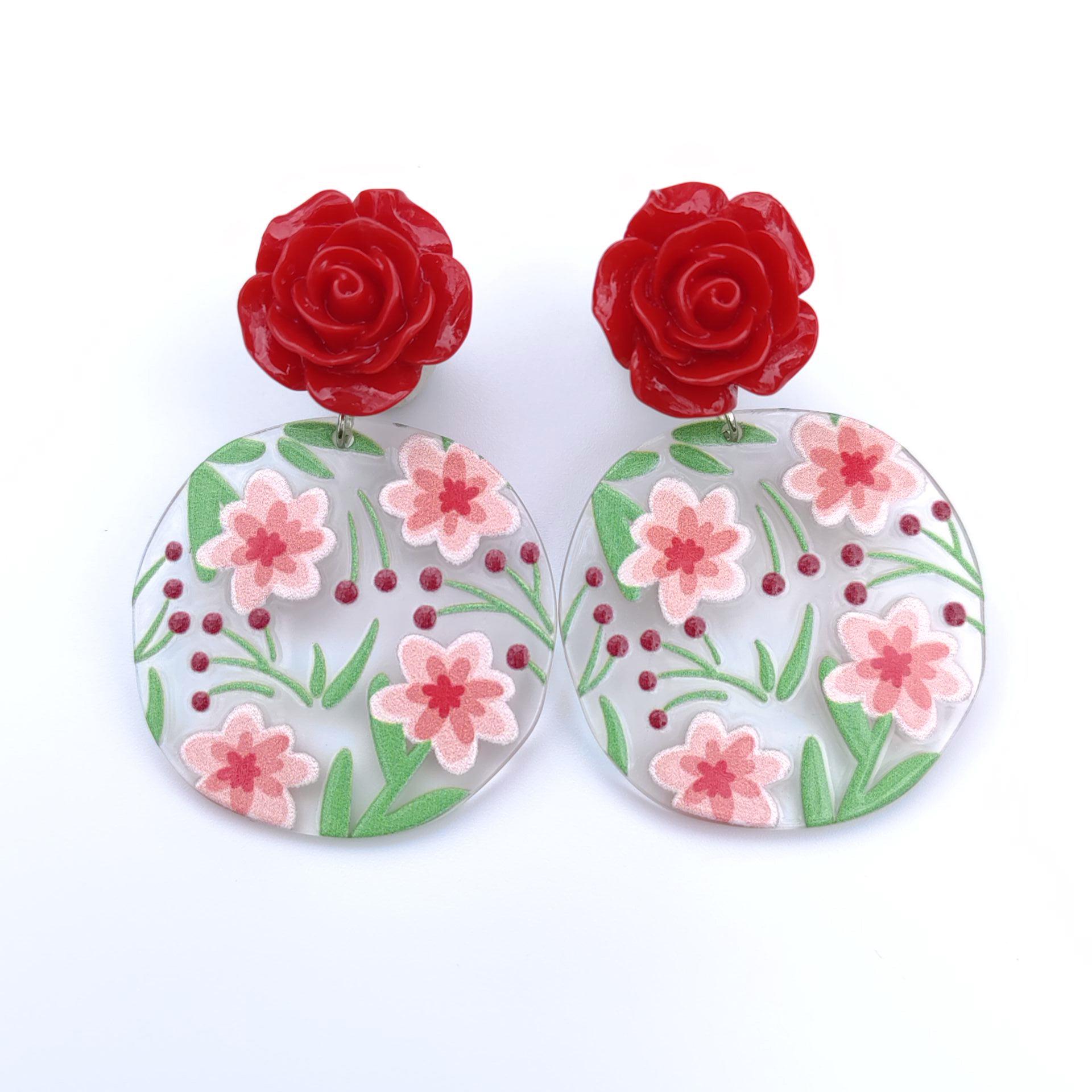 Summer Rainbow Flower Acrylic Dangle Earrings