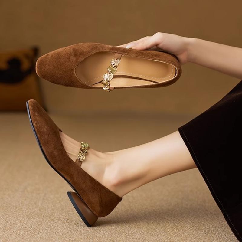 Retro Women Shoes Metal Heels Shallow Mouth Branded Pumps 2025 Mary Jane Sandals Ladies Metalic Latest Low Velvet Spring