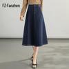 Gonna midi in denim a vita alta a trapezio da donna Fanzhen