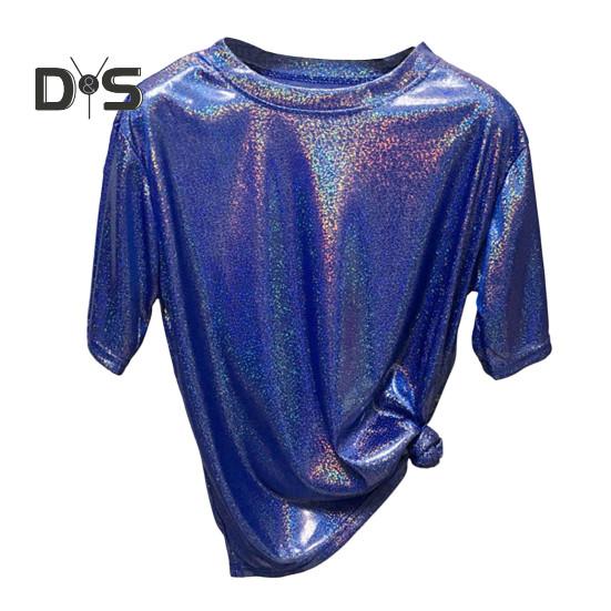 Dámské funkční triko s kulatým výstřihem, krátký rukáv, volný střih, třpytivé reflexní triko Tričko Party Dance Pullover Top