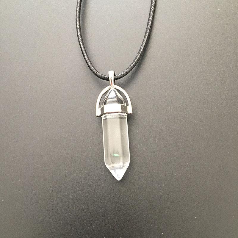 European & American Natural Stone Hexagonal Column Necklace with Teardrop Crystal Hexagonal Prism Pendant