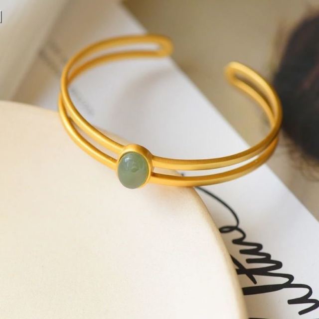 Original S925 Sterling Silver High -End Gold Plating Hetian Jade South Red Jasper High -End Gift For Women Open -End Bangle Bracele