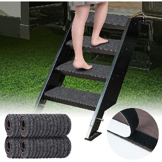 RV Step Covers 4 Pack RV Step Rug, RV Stair Covers Carpets For Mobile Home, Camper, 24 Inch Wide (24”*7.5”, Black)