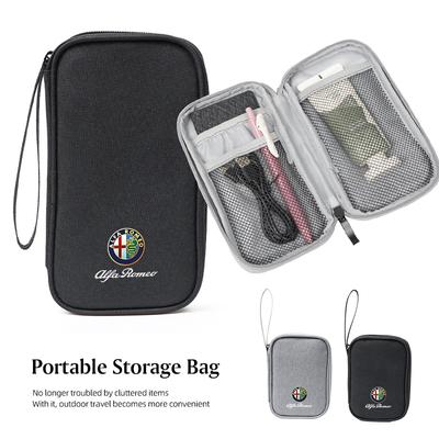 Car Storage Bag Protable Key Drive Earphone USB Card Pouch Hubcap For Alfa Romeo 147 156 159 166 Giulia Stelvio Giulietta Mito
