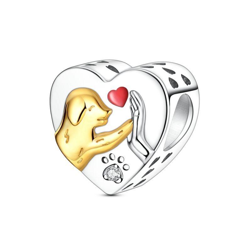 S925 Silver Cute Dog Charms Bead Keychain Animal Puppy Teddy Yorkshire Terrier Crab Paw Whale Rooster Snake Crocodile Jewelry