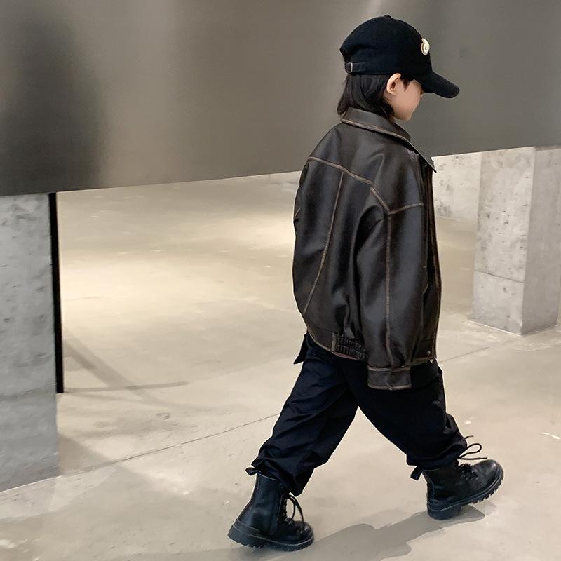 Boys' Casual Leather Coat Spring and Autumn 2026 Children's Handsome Fashion Jacket