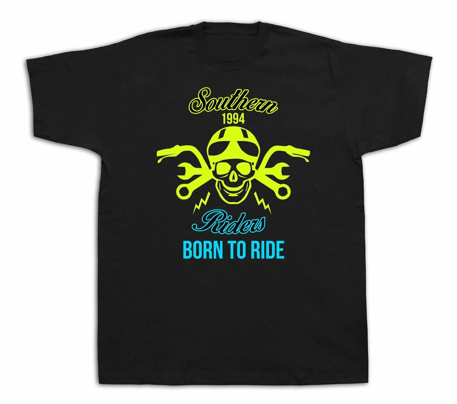 New Mens cotton T-shirt print Southern riders born to ride skull retro design L