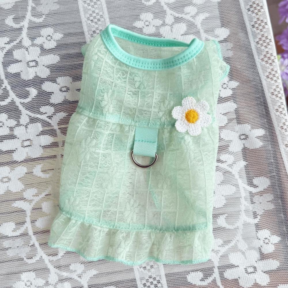 Flying Sleeves Dog Cool Dress Breathable Mesh Pet Floral Skirt Summer Pet Clothes  Spring Season