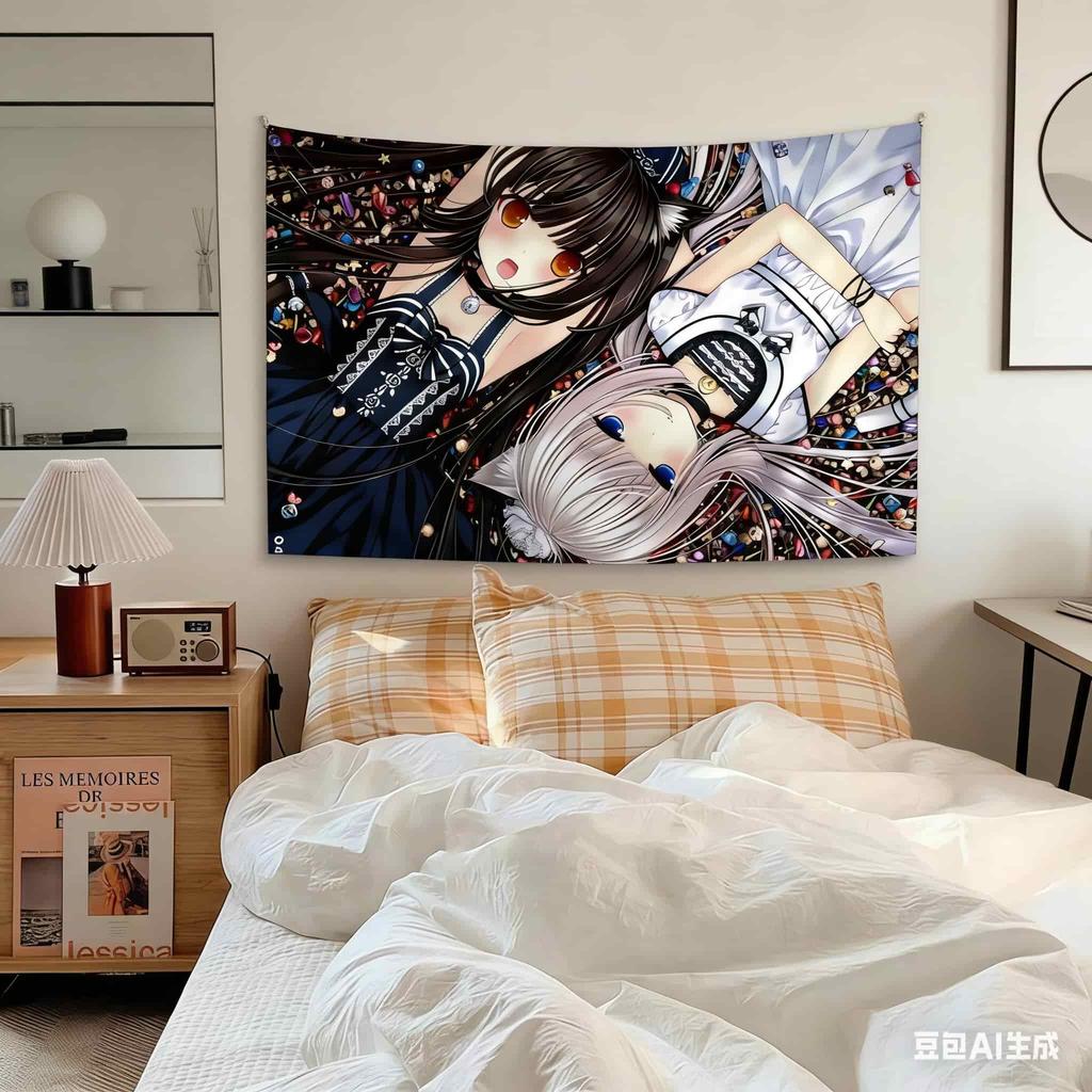 1pc Nekopara Anime Tapestry Cat Girl Print Wall Hanging Polyester 2D Art Cute Bedroom Living Room Decor Gift for Anime Fans
