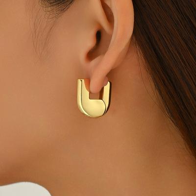 Wind Jewelry 18k Gold Lock U-shaped Design Geometric Earrings Versatile High-end Light Luxury Earrings NV