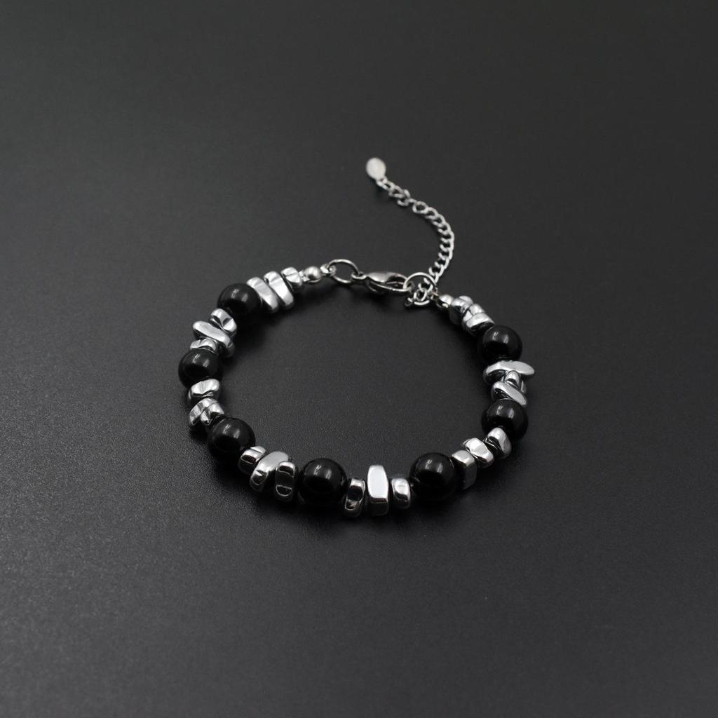 Unisex Silber Perlen Patchwork Katzenauge Armband: Trendiges Design für Männer und Frauen
