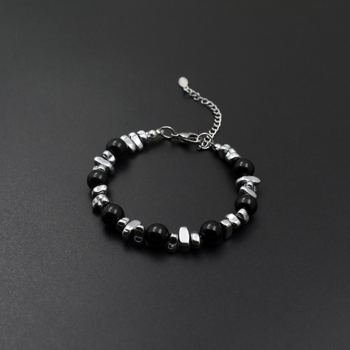 Unisex Silver Beaded Patchwork Cat s Eye Bracelet: Trendy Design for Men and Women