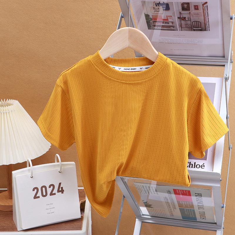 

Детский летний топ с коротким рукавом из ледяного шелка: Круглый вырез, Модный и универсальный для мальчиков и девочек 90 cm