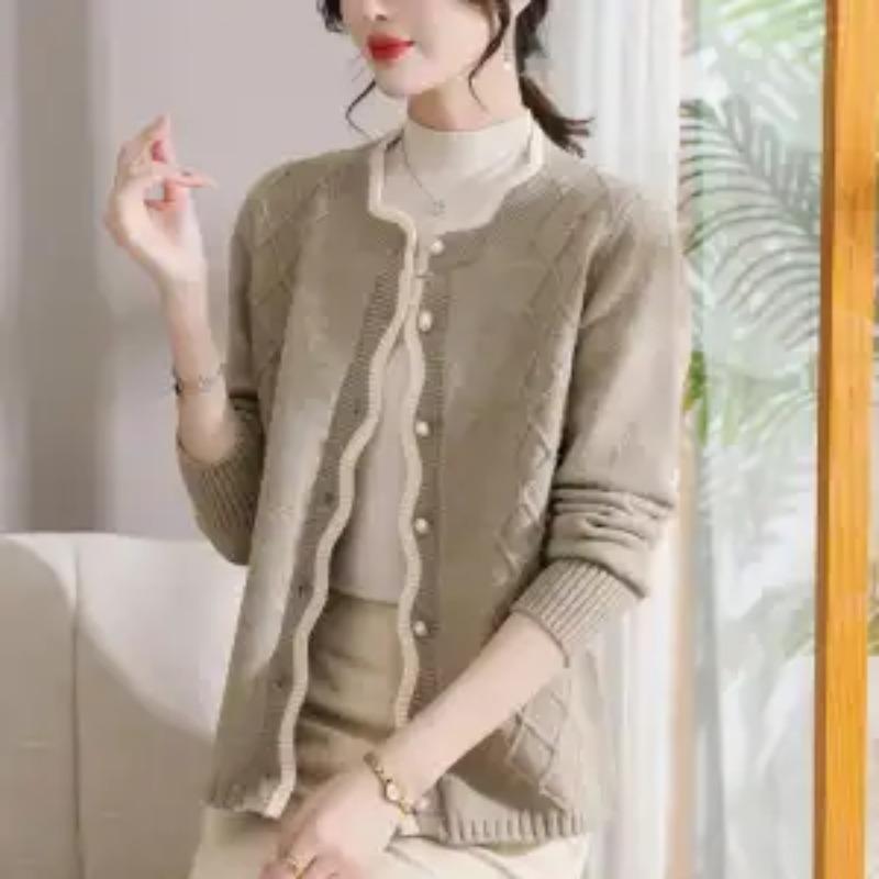 

Новий жіночий кардиган з круглим вирізом на ґудзиках, модний однотонний, вільного крою, універсальний, в язаний, з довгим рукавом 4XL бежевий