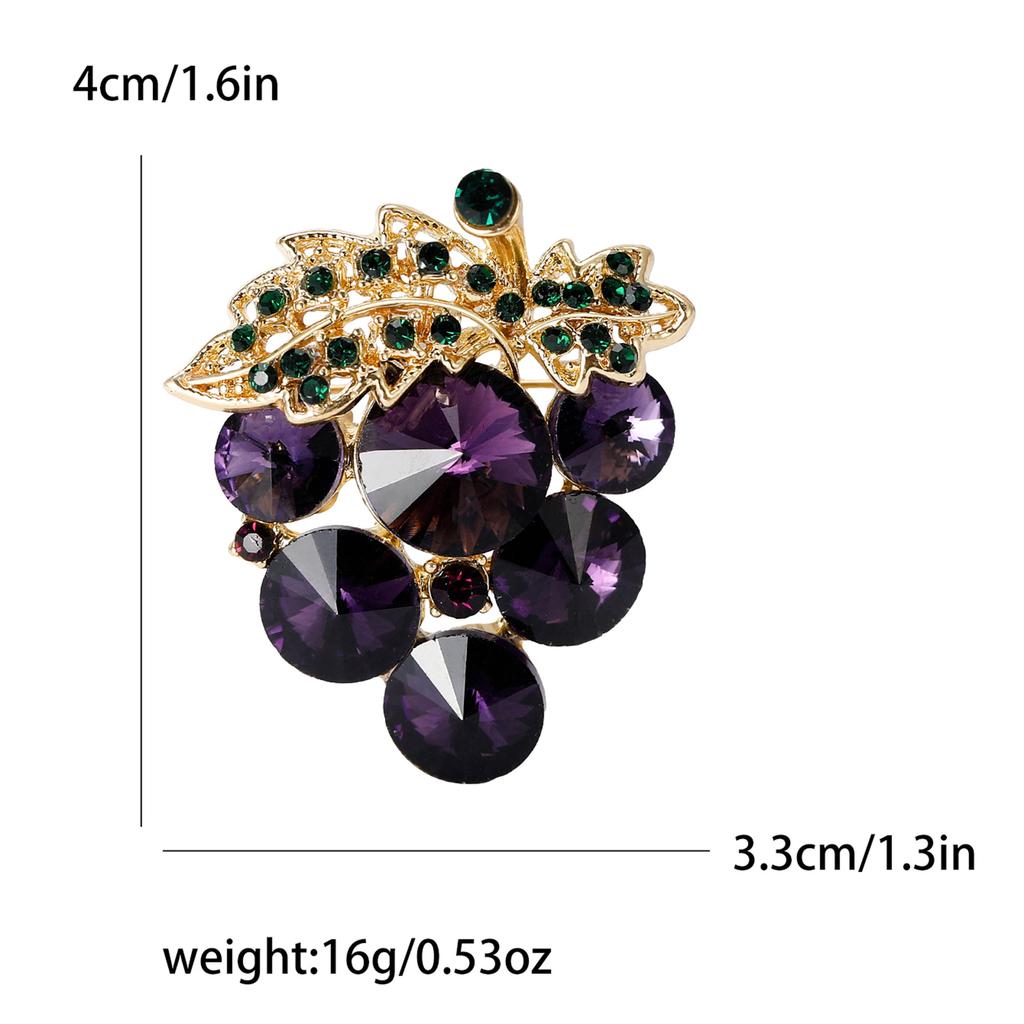 Fashion Rhinestone Grape Brooch Simple Vintage Fruit Styling Pin Women'S Dress Corsage Ornament
