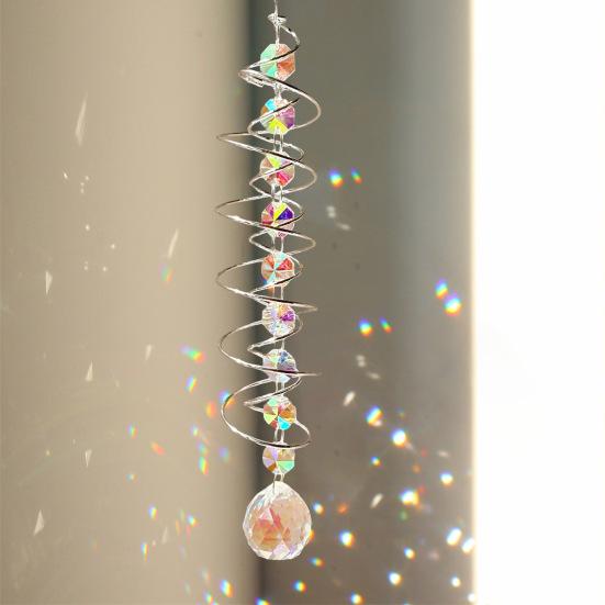 Faux Crystal Ball Pendant Spiral Tail Decorative Hanging Wind Spinner Rainbow Maker Double-Spiral Crystal Prism Sun Catcher for Garden