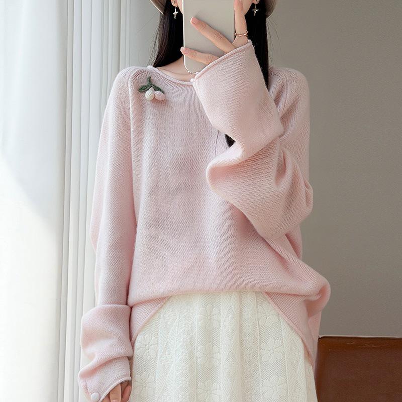 2026 Autumn/Winter Pure Wool Embroidered Loose Knit Pullover