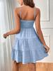 Women's Summer New One-Shoulder Strappy Mini Dress Solid Texture Ruffle Dress