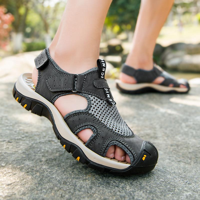 Pánské kožené outdoorové sandály velké velikosti letní pánská móda outdoorové ležérní plážové sandály s protiskluzovou úpravou