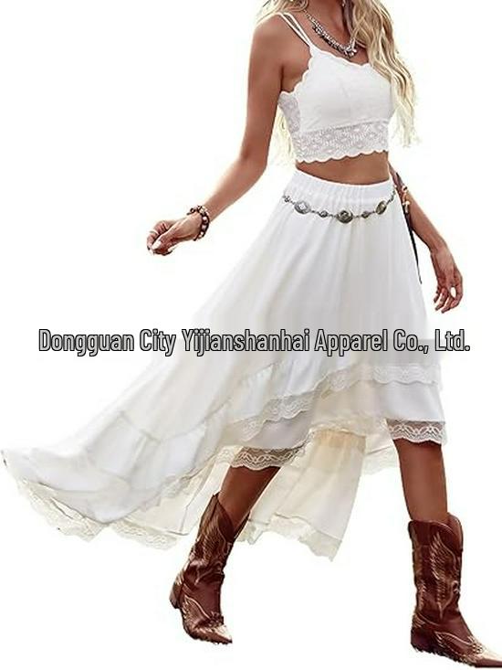 2026 Bohemian Style Printed Waist-Cinched Retro Short Skirt with Elegant Long Lace Design