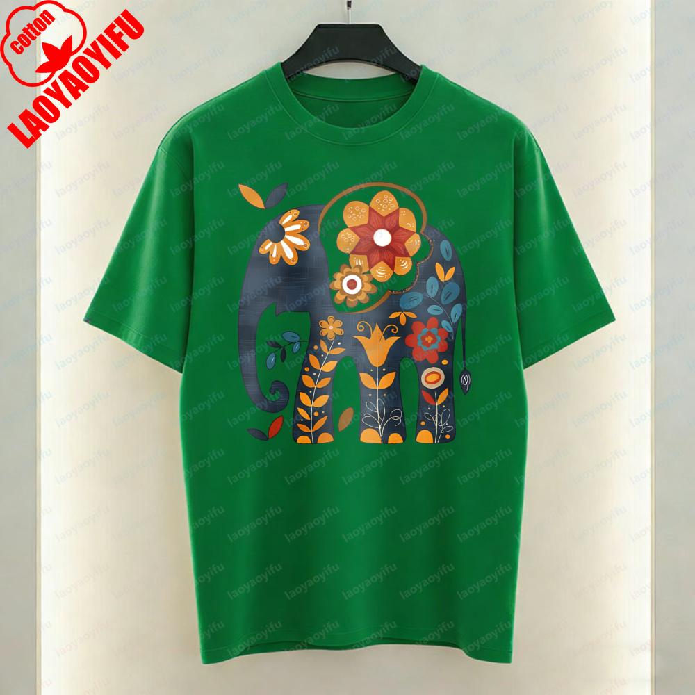 Floral Elephant Unisex TShirt Mexico Style Boho Folk Art Graphic Tops Heritage Classics Casual Style Cotton Tee Women Clothes