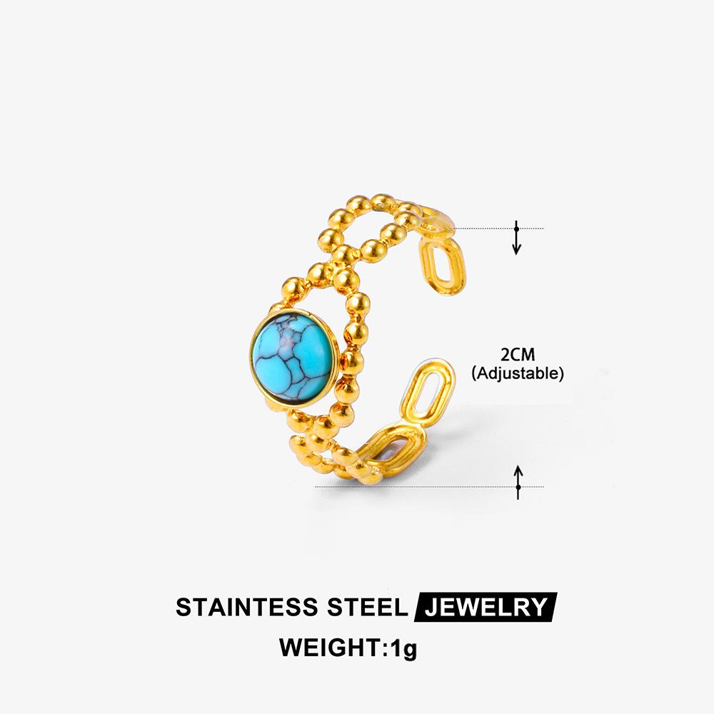 Middle East Titanium Steel Ring Female Turquoise Geometric Non-Fading Stainless Steel Ring